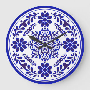 Blue and White Talavera Three Große Wanduhr