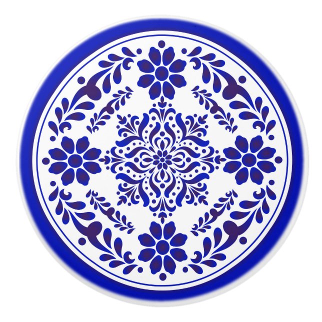 Blue and White Talavera Three Keramikknauf (Vorderseite)