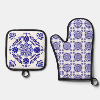 Blue and White Talavera Three Ofenhandschuh & Topflappen-Set