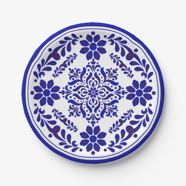 Blue and White Talavera Three Pappteller (Vorderseite)