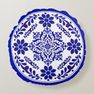 Blue and White Talavera Three Rundes Kissen
