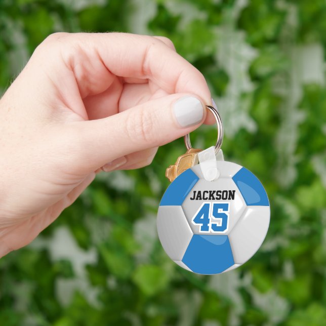 Blue and White Team Soccer ⚽ Ball Schlüsselanhänger (Hand)