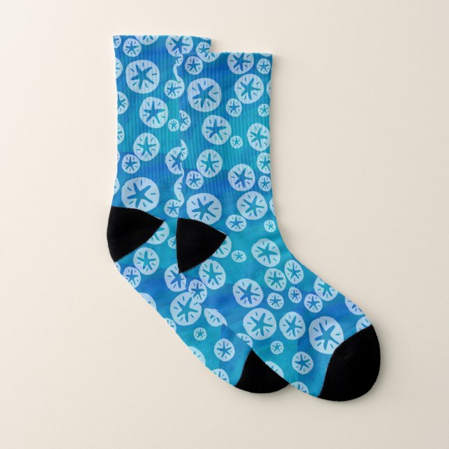 Blue and white textured Sandollar pattern Socken (Paar)