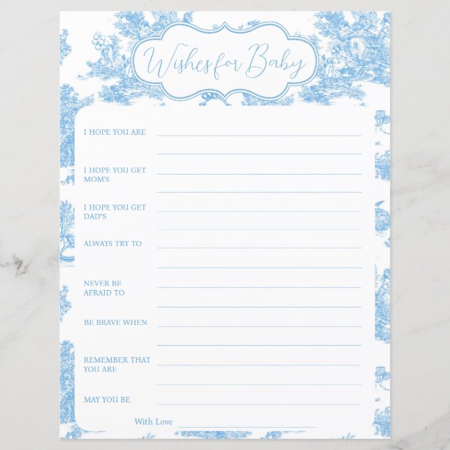 Blue and White Toile de Jouy wünscht sich für Baby (Vorderseite)
