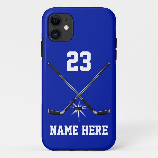 Blue and White Tough Ice Hockey Player Telefonfäll Case-Mate iPhone Hülle (Rückseite)