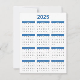 Blue and White USA 2025 Yearly Calendar Flat Card