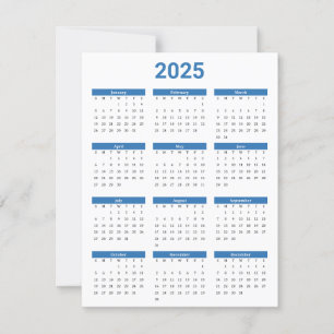 Blue and White USA 2025 Yearly Calendar Flat Card
