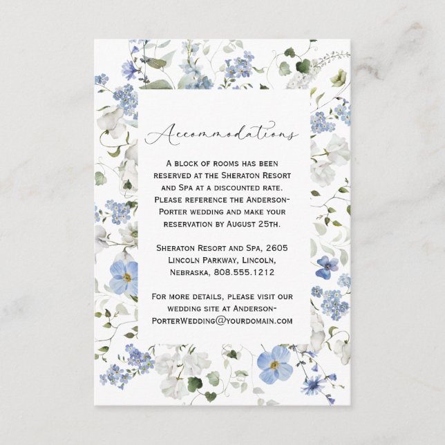 Blue and White Watercolor Floral Wedding Enclosure Begleitkarte (Vorderseite)