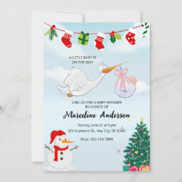 Blue and White Watercolor Weihnachtsdusche Einladung