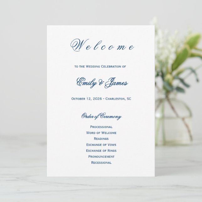 Blue and White Wedding  Programm (Stehend Vorderseite)