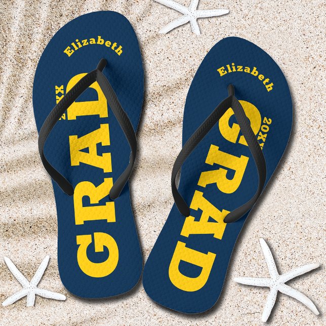 Blue and Yellow Abschluss Senior Class Flip Flops (Blue and Yellow Graduation Senior Class Flip Flops)