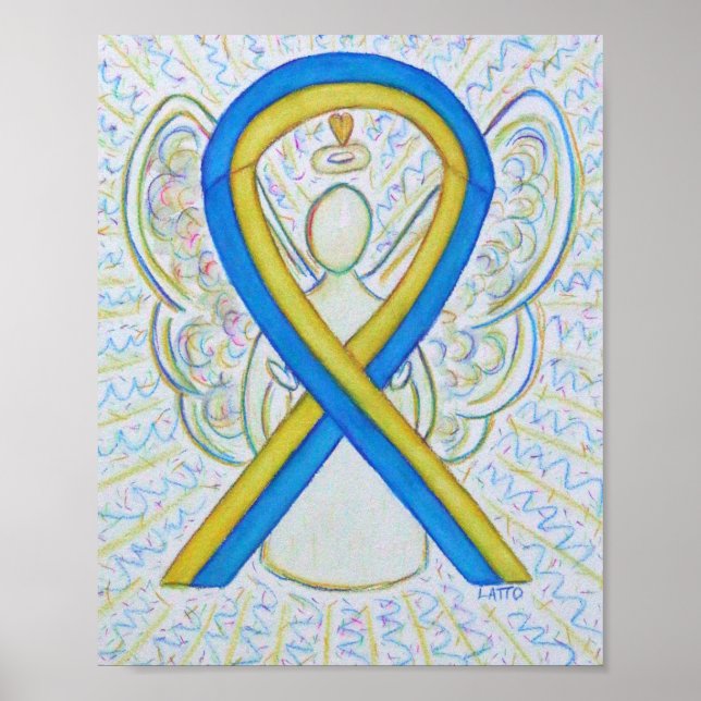 Blue and Yellow Awareness Ribbon Angel Poster (Vorne)