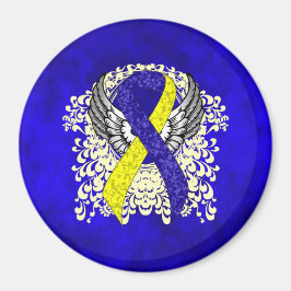 Blue and Yellow Awareness Ribbon with Wings Magnet