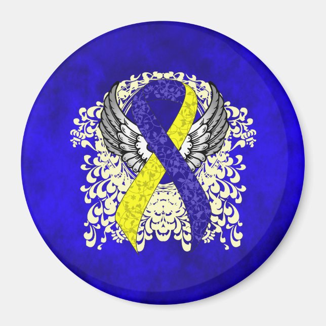 Blue and Yellow Awareness Ribbon with Wings Magnet (Vorne)