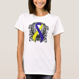 Blue and Yellow Awareness Ribbon with Wings T-Shirt