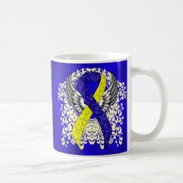 Blue and Yellow Awareness Ribbon with Wings Tasse