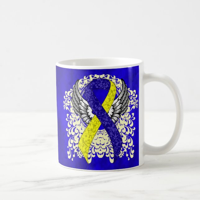 Blue and Yellow Awareness Ribbon with Wings Tasse (Rechts)