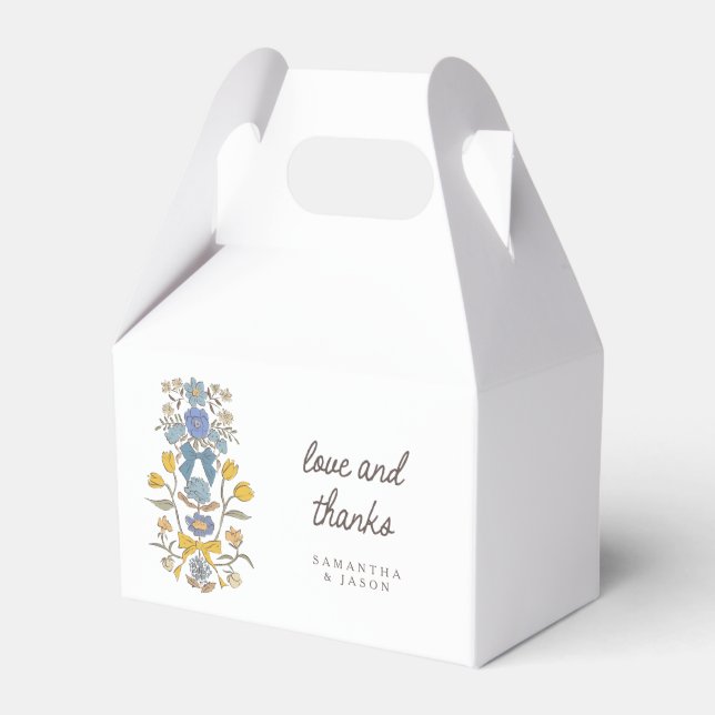 Blue and Yellow Bows Florals Wedding Geschenkschachtel (Vorderseite)