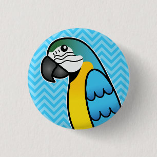 Blue And Yellow Cartoon Macaw Parrot Bird Button