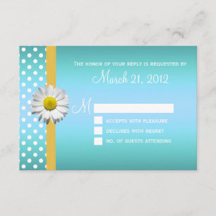 Blue and Yellow Daisy Wedding RSVP Card Karte