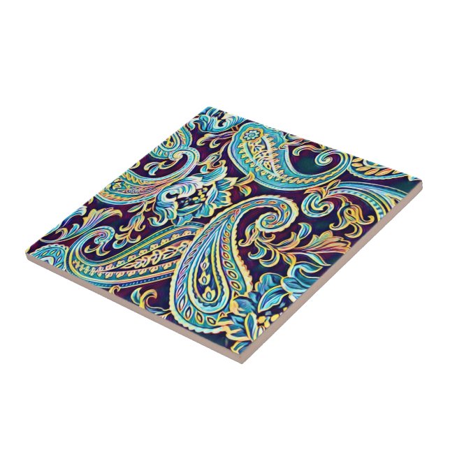 Blue and Yellow Dream Vintag Paisley Fliese (Seite)