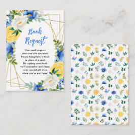 Blue and Yellow Floral Baby Shower Book Request Begleitkarte