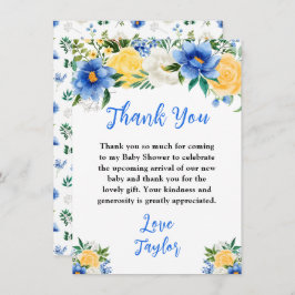Blue and Yellow Floral Baby Shower Dankeskarte