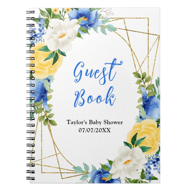 Blue and Yellow Floral Baby Shower Guest Book Notizblock (Vorderseite)