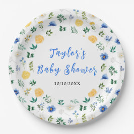 Blue and Yellow Floral Baby Shower Pappteller