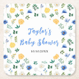 Blue and Yellow Floral Baby Shower Rechteckiger Pappuntersetzer