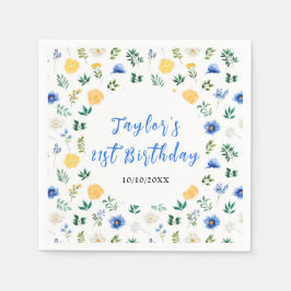 Blue and Yellow Floral Birthday Serviette