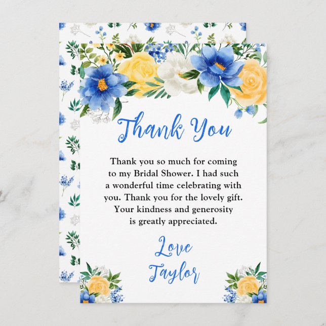 Blue and Yellow Floral Bridal Shower Dankeskarte (Vorne/Hinten)