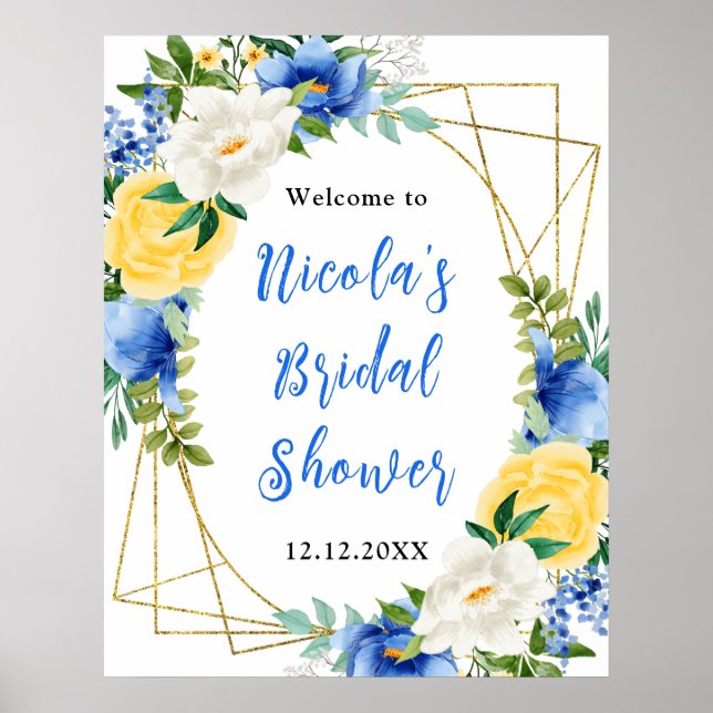 Blue and Yellow Floral Bridal Shower Welcome Poster (Vorne)