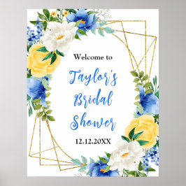 Blue and Yellow Floral Bridal Shower Welcome Sign Poster
