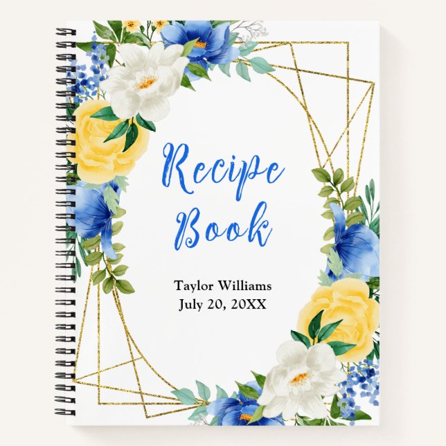 Blue and Yellow Floral Recipe Book Notizbuch (Vorderseite)