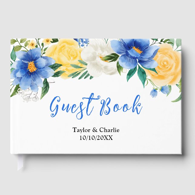 Blue and Yellow Floral Wedding Gästebuch (Vorderseite)
