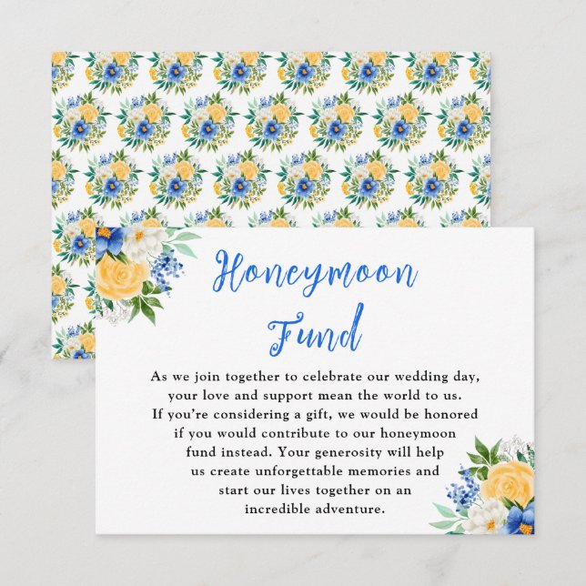 Blue and Yellow Floral Wedding Honeymoon Fund Begleitkarte (Vorne/Hinten)
