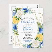 Blue and Yellow Flowers with Foliage Baby Shower