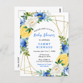 Blue and Yellow Flowers with Foliage Baby Shower Postkarte