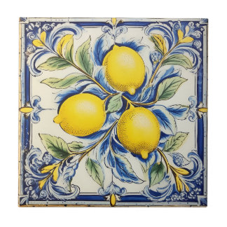 Blue and Yellow Lemon Decorative Tile Fliese