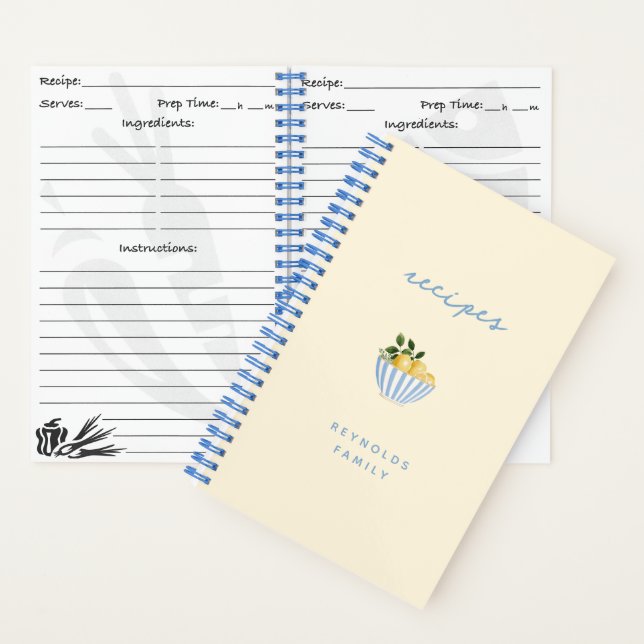 Blue and Yellow Lemons Family Rezept Notebook Notizbuch (Innen)