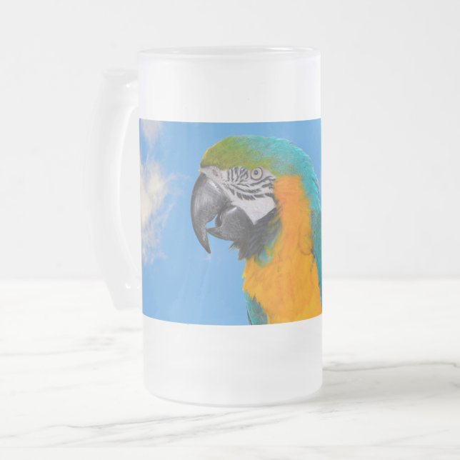 Blue and yellow macaw mattglas bierglas (Vorderseite Links)