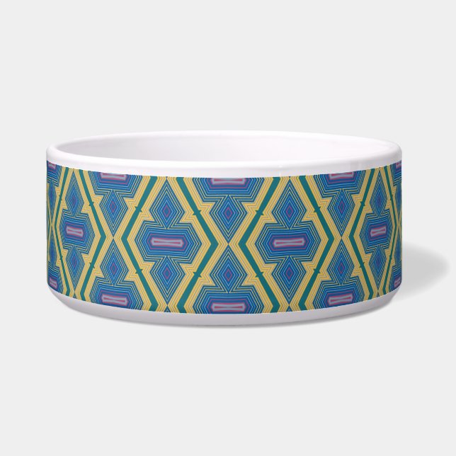 Blue and Yellow Pattern Ceramic Pet Bowl Napf (Vorderseite)