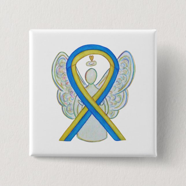Blue and Yellow Ribbon Awareness Angel Custom Butt Button (Vorderseite)