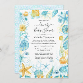 Blue and Yellow Sea Life Drive by Baby Showroom Einladung