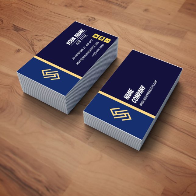 Blue and Yellow Simple Lines Business Card Visitenkarte (Von Creator hochgeladen)