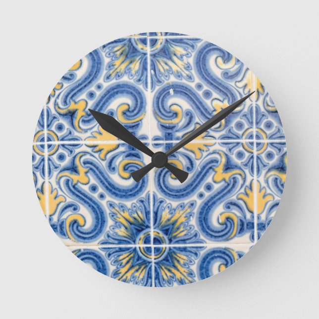 Blue and yellow tile, Portugal Runde Wanduhr (Vorderseite)