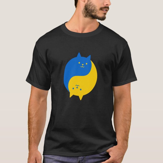 Blue and Yellow Victory Cats Balanced Yin Yang Meo T-Shirt (Vorderseite)