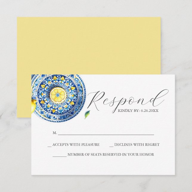 Blue and Yellow Wedding RSVP Card (Vorne/Hinten)