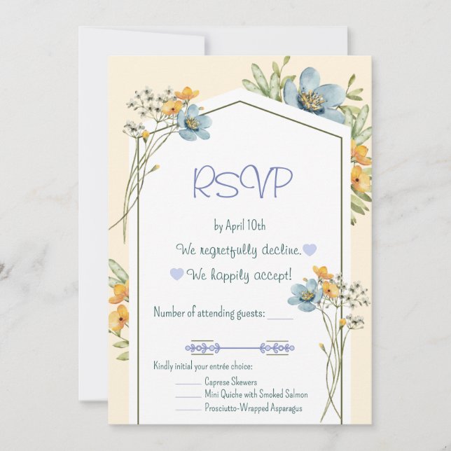 Blue And Yellow Wildflowers Geometric RSVP Card Einladung (Vorderseite)